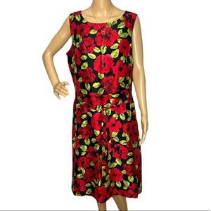Talbots Black Silk Sleeveless Dress with Red Flowers - Size 14 - NWT